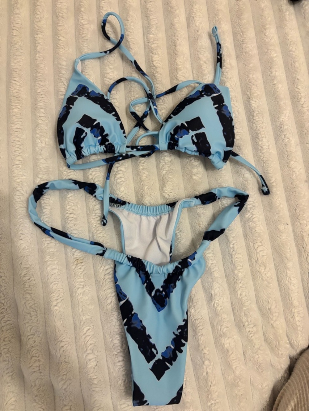 SHEIN Light Blue and Navy Abstract Print Triangle Bikini